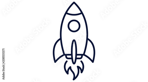 Vászonkép Simple Line Drawing of a Rocket Ship Blasting Off