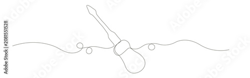Screwdriver line art featuring a single black continuous shape with swirling line art symbol