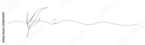 Leaves line art  minimalist continuous black ink botanical sprout drawing.