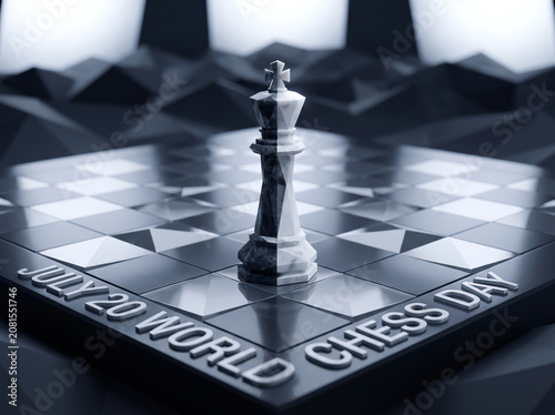 July 20 World Chess Day Geometric Low Poly Crystal King Piece on Board