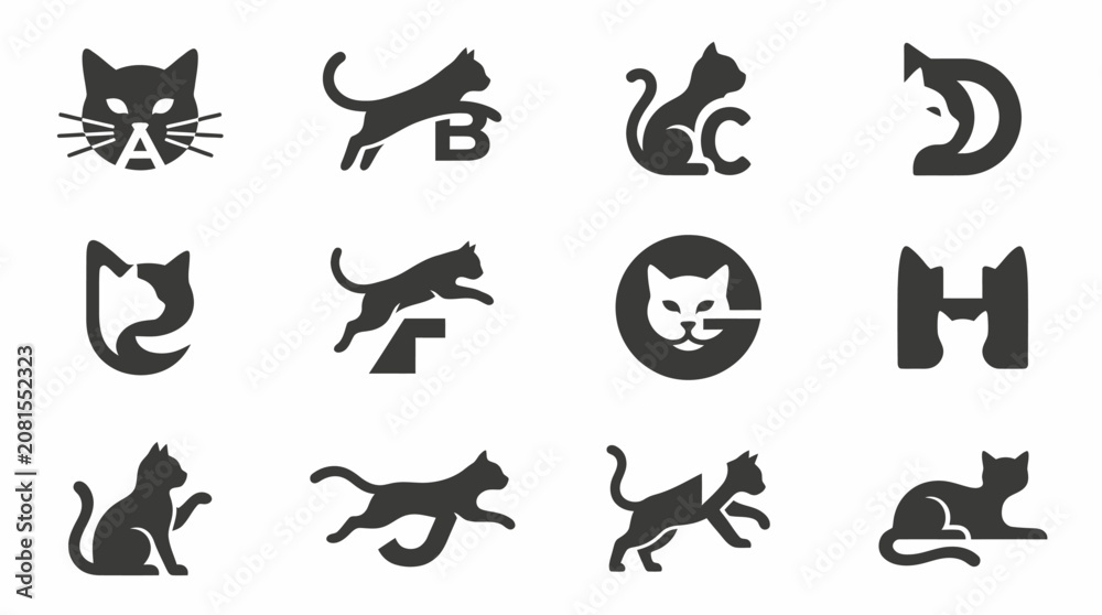 Fototapeta premium Black cat logo designs collection.