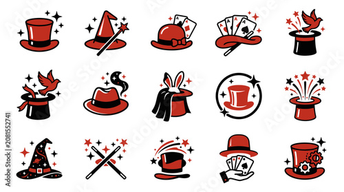 Magical Hats and Wands Icons.