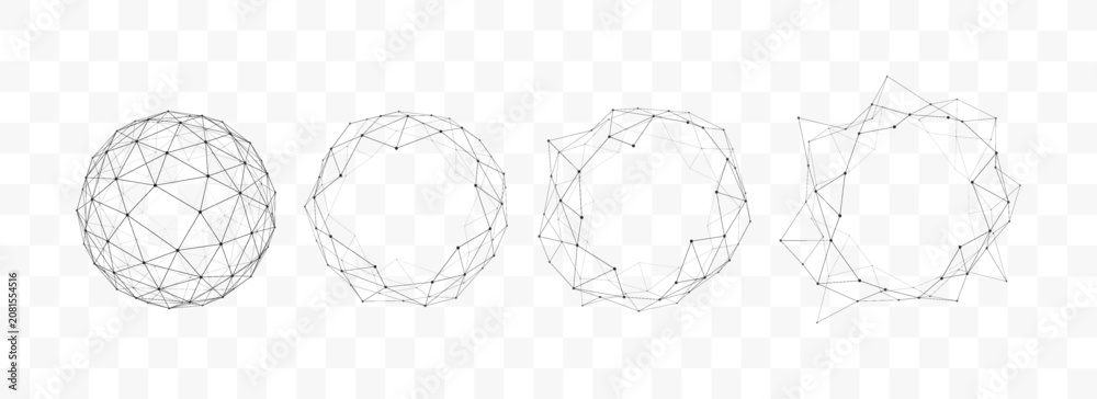 Obraz premium Set of Abstract Low Poly Network Spheres and Circular Plexus Frames