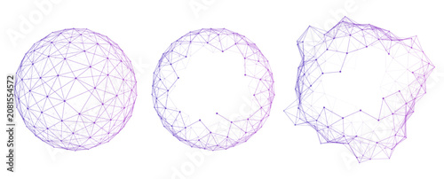 Cuadro en lienzo Purple Abstract Plexus Sphere, Ring and Polygonal Technology Frame Set