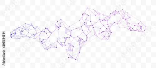 Foto Abstract Purple Polygonal Network Wave with Connected Dots and Lines
