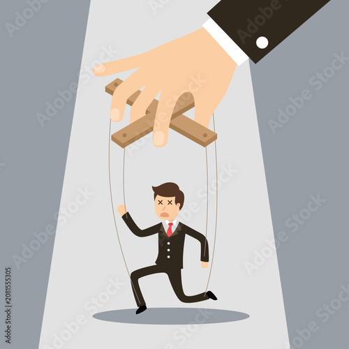 Businessman Controlled Like a Puppet by Giant Hand Concept Illustration