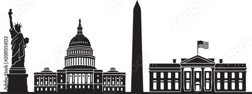 Iconic us landmarks silhouette illustration