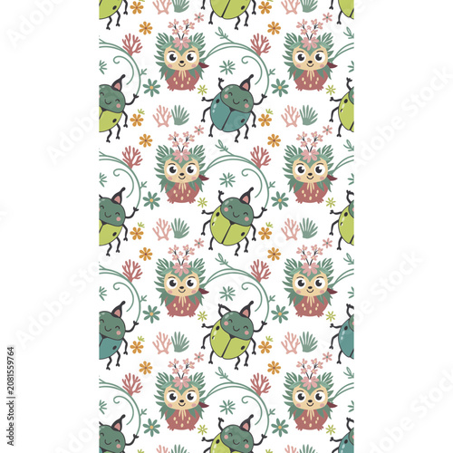 Cute cartoon bugs and owls pattern