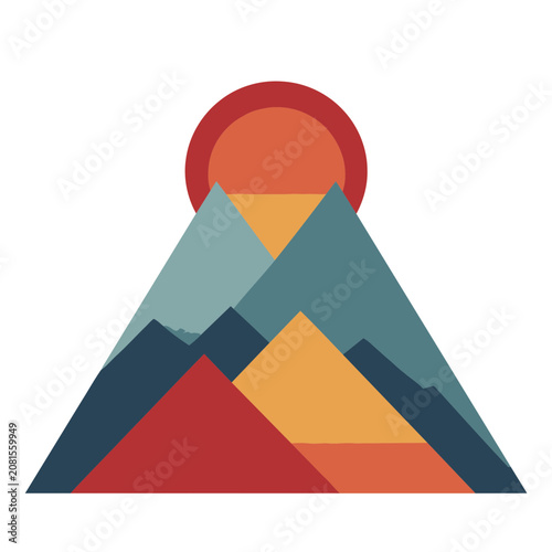 Geometric Mountain Landscape with Sun