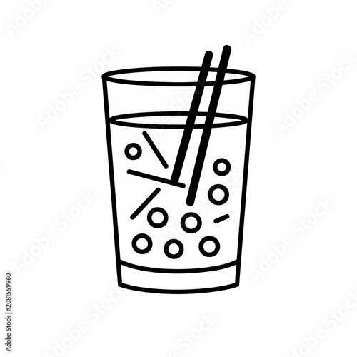 Glass of drink with straws and bubbles