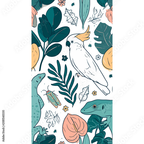 Tropical animals and plants illustration