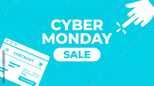Cyber monday sale banner with checkout page and cursor