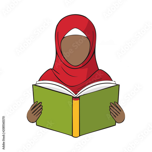 Woman in hijab reading a green book