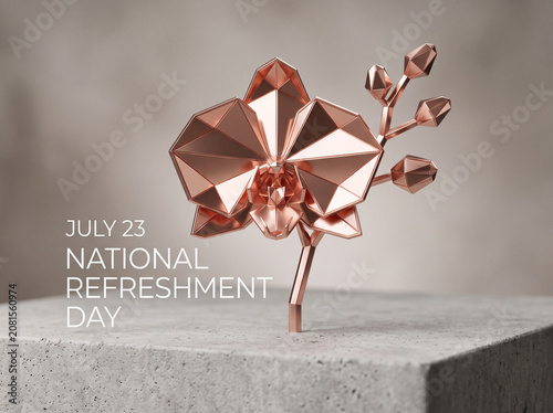 July 23 National Refreshment Day Metallic Rose Gold Blooming Orchid Flower Sculpture