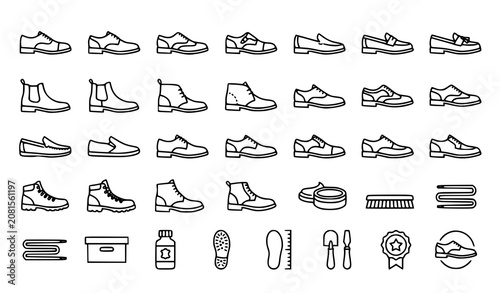 Valokuva Mens Leather Shoe Outline Icon Set Editable Vector Footwear Collection