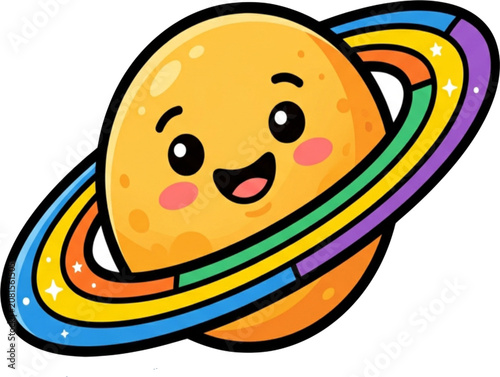 Cute Saturn Planet Cartoon Vector