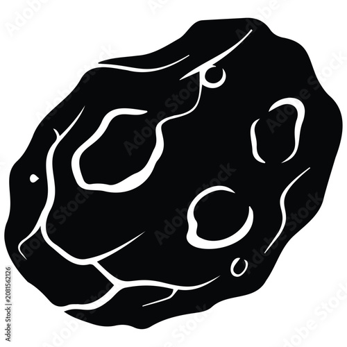 Large asteroid rock vector illustration in black and white silhouette for space graphics.