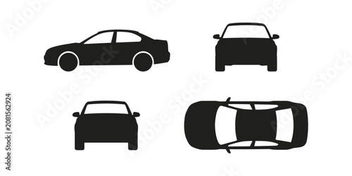 Car Silhouette Icons Set with Front Side and Top View Vector