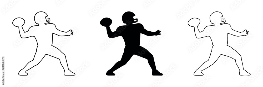 Obraz premium American football player throwing a pass in outline and solid silhouette styles
