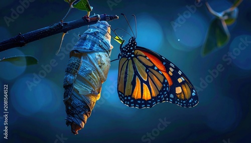 Monarch Butterfly Emerges from Chrysalis - A Symbol of Transformation.