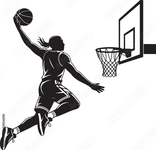 Foto Basketball player dunking under a hoop