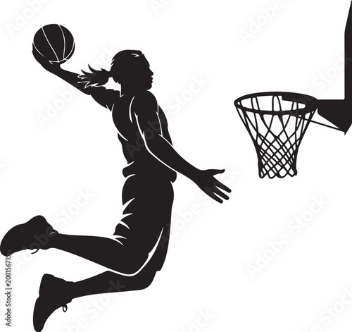 Tableau sur toile Basketball player dunking near hoop silhouette