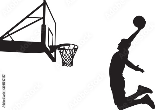 Tableau sur toile Basketball player dunking near hoop silhouette