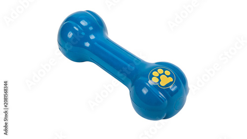 Fotografie Blue plastic bone shaped squeaky dog toy pet accessory isolated on transparent b