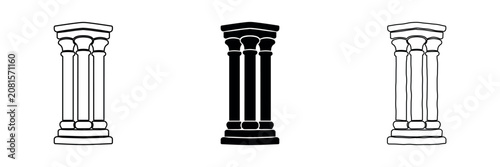 Three ancient columns in outline, solid, and hand-drawn styles on white background