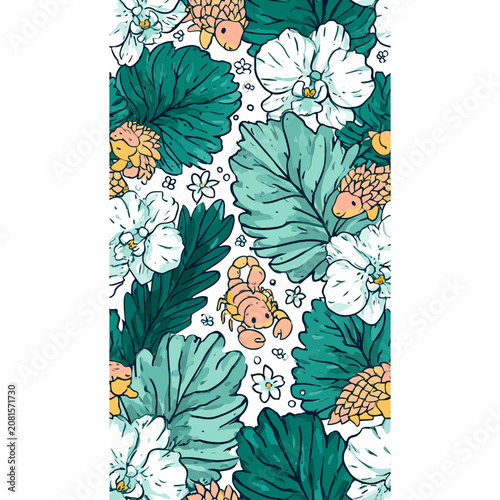 Cute Scorpions and Flowers Pattern