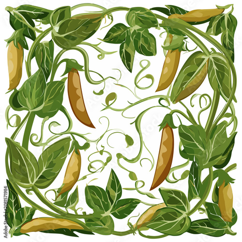 Pea pods and leaves decorative pattern