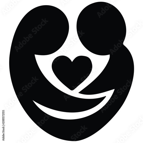 Loving couple embracing with heart symbol vector illustration silhouette embraced.