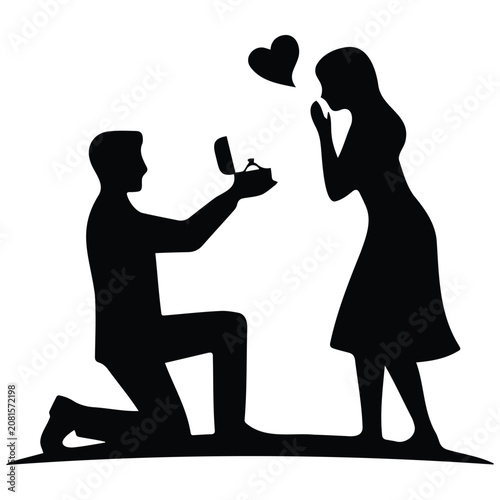 Marriage proposal couple silhouette illustration romantic moment vector.