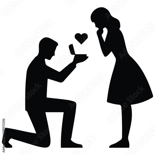 Marriage proposal couple silhouette illustration romantic moment vector.