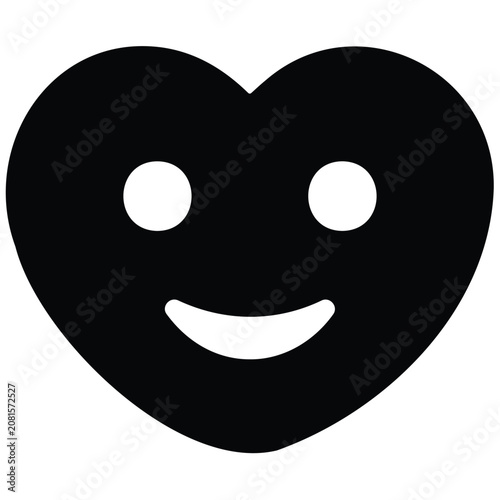 Smiling heart emoji with happy face vector silhouette illustration.