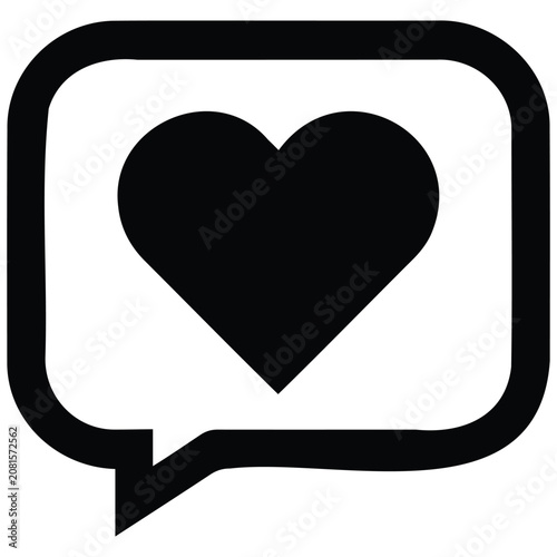 Speech bubble with black heart vector illustration symbol on white.