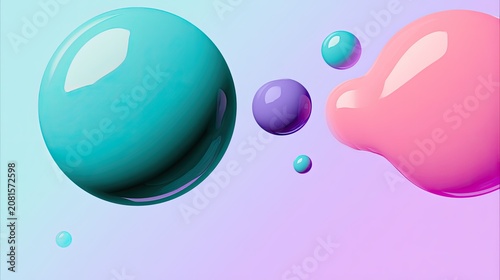 Fluid blobs and spheres in pastel colors against a soft gradient background