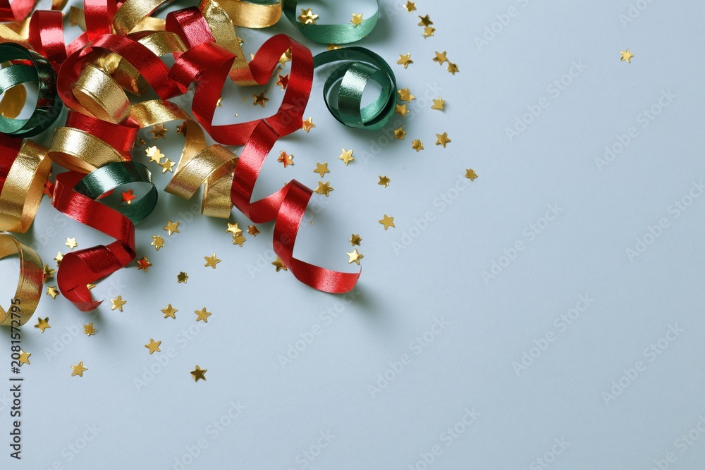 Fototapeta premium The Festive Ribbons and Confetti Arrangement for Celebration and Cheer