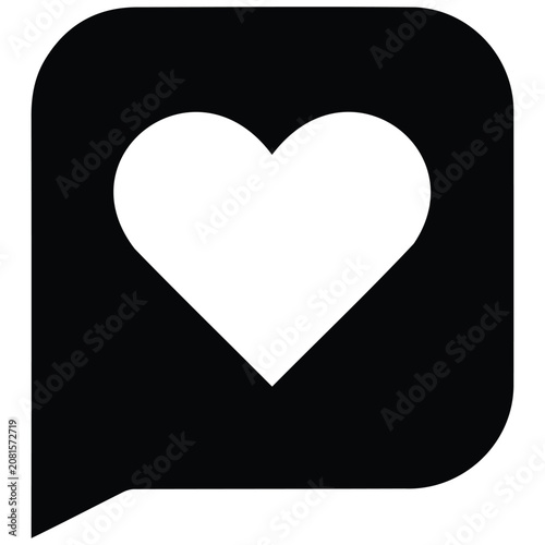 Speech bubble with white heart vector illustration symbol on black.