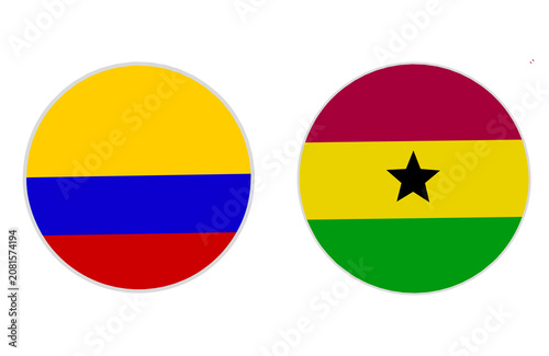 Fotografie round shape of colombian flag and ghana flag with transparent background