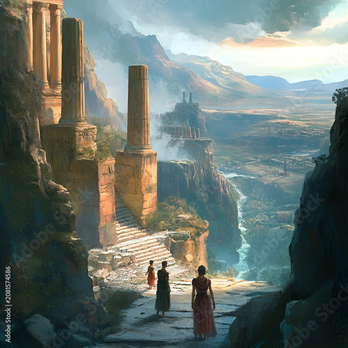 Breathtaking scenery featuring historic ruins and a stunning sky above a wide valley and flowing river