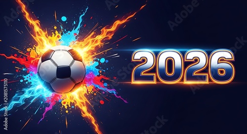 Vibrant soccer ball graphic with 2026 date