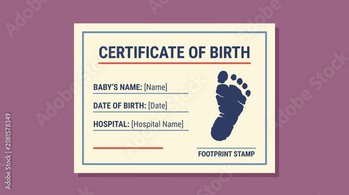 Fotografía Baby Foot Print Stamp on Hospital Birth Certificate