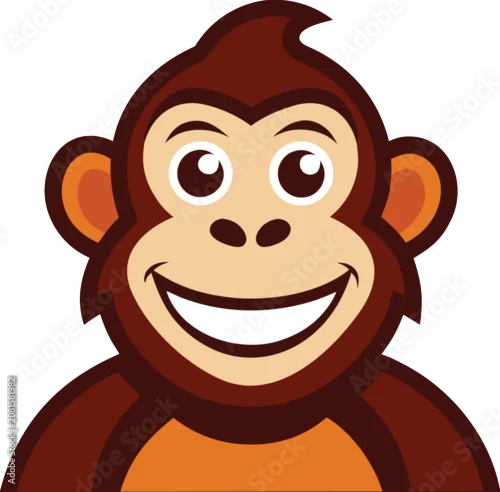 Fototapeta na wymiar Cute cartoon monkey face smiling isolated on transparent background, Vector