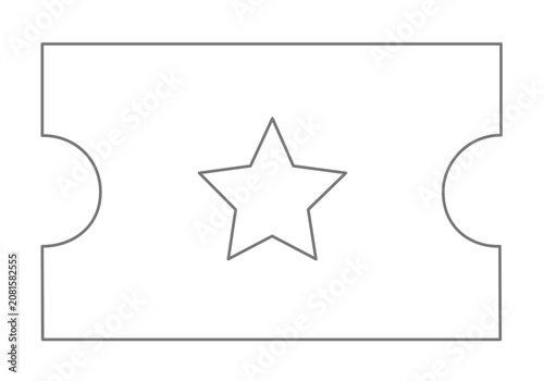 Minimalist event ticket vector icon illustration with clean outline, side notches, and star detail, perfect for concerts, cinema nights, party invitations, festival passes, and celebration designs