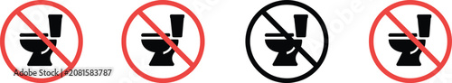 Foto No Toilet Prohibition Signs Vector with Red and Black Circles, Out of Order Rest