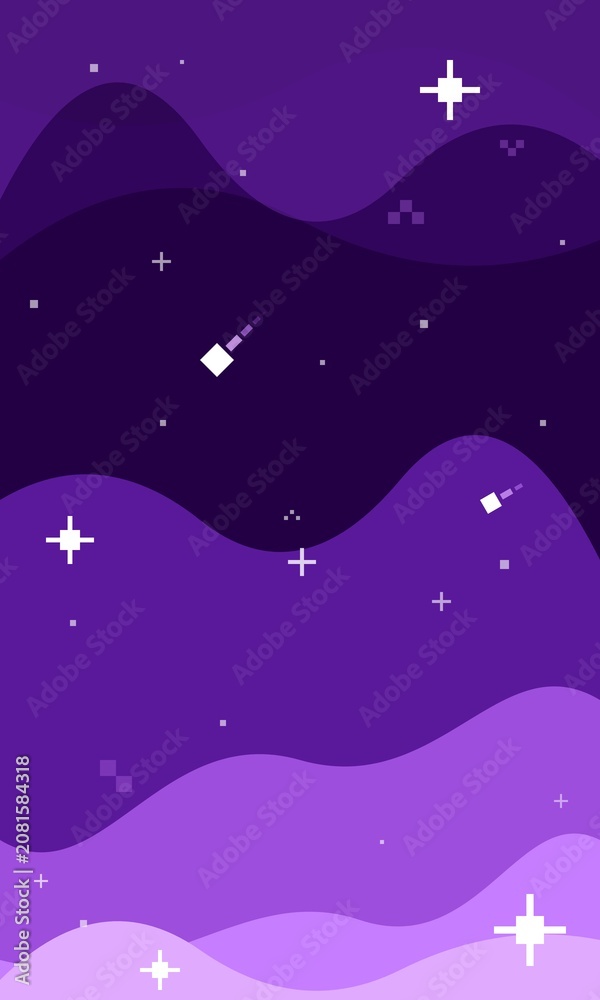Fototapeta premium Abstract Purple Space Background with Wavy Shapes and Pixel Stars