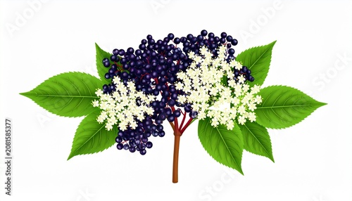 Close-up of fresh organic blueberries on green leaves.