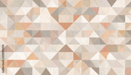 Close up view of geometric patterned white and beige tiles.