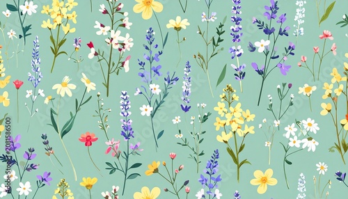 Close up of delicate spring wildflower meadow blooms.